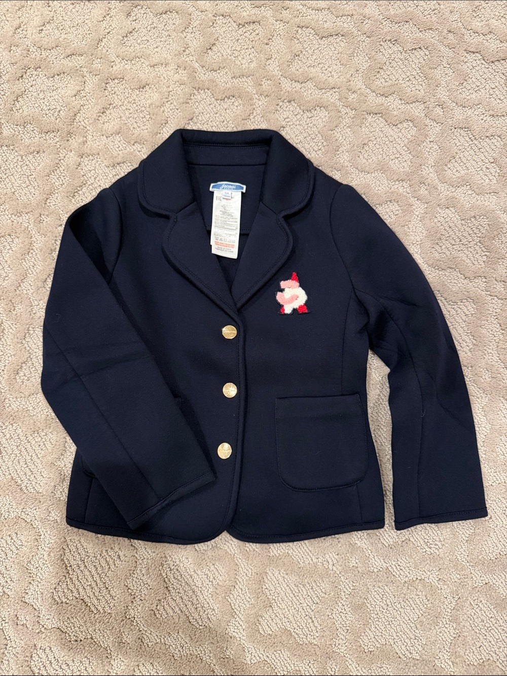Jacadi Navy Blazer with Gold Buttons and Embroidered Motif